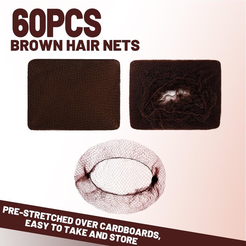 LEOBRO Brown Hair Nets, 60 pcs Hair Nets for Food