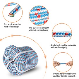 YSMN 1/2 in 150 FT Braided Rope High Force Polyester Rope Heavy Tree Work Rope Suitable for Outdoor Use Red White Blue