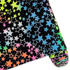 Rainbow Star Pattern Faux Leather Fabric Sheets, 11.8x53inch Geometric Star Dots Synthetic Leather for DIY Earrings, Hair Bows & Crafts Projects - Perfect for Crafters