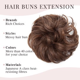 Messy Extensions Hair Bun Hair Piece Hair Scrunchies for Women Donut Updo Hairpiece Curly Wavy Hair Chignons Dark Brown mix Light Auburn