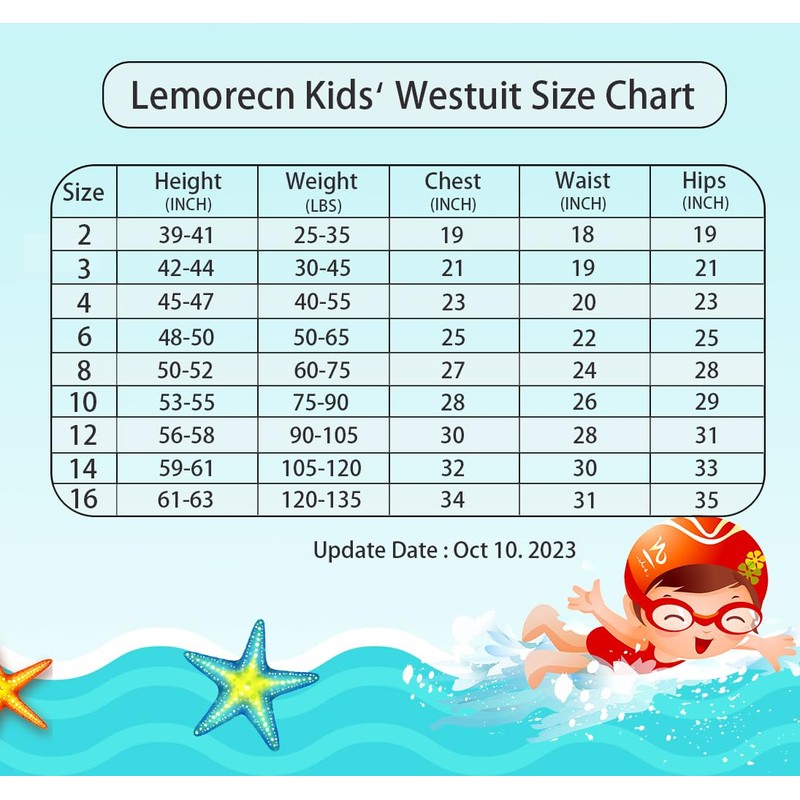 Lemorecn Wetsuit Kids 3mm Back Zip Full Wetsuit for Boys