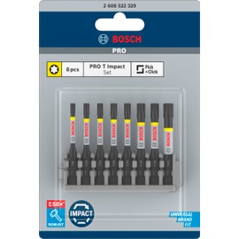 Bosch Accessories Bosch Professional 8-Piece Screwdriver Bit Set Torx (Impact Control, T Bits - Length: 50 mm, Pick and Click, Accessories Impact Driver Drill)