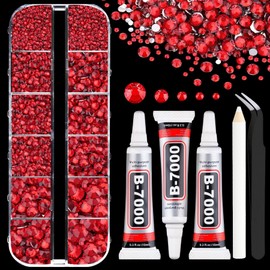 Rhinestones Bedazzling Kit: 3Pcs 10ml B7000 Jewelry Glue for Nail Art Rhinestones for Crafting, Multi-Size and Flatback Red Gems for Makeup and DIY Crafts