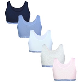 TupTam Girls' Bustier with Wide Straps Pack of 5, Dark blue, blue, light blue, grey, pink