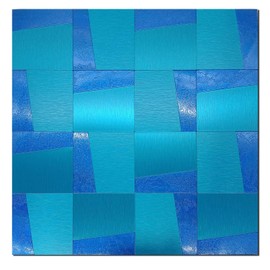YMMXGE 6-Sheet Peel and Stick Metal Backsplash for Kitchen， Self Adhesive Aluminum Mosaic 3D Wall Sticker Panel 11.81"x11.81"x0.12" (6, Brushed Blue)
