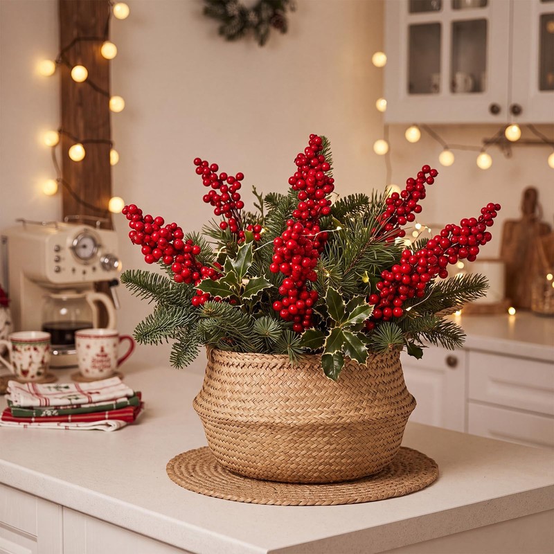 SMEILEE Christmas Red Berry Twig Stem, 12 Pack Artificial Burgundy