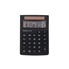 MAUL Eco 650 Calculator, 14.5 x 10.4 x 3.3 cm (L x W x H), Solar Calculator with 12 Digits, Desk Calculator for Office, School, Small Calculator Made of 80% Recycled Plastic, Black