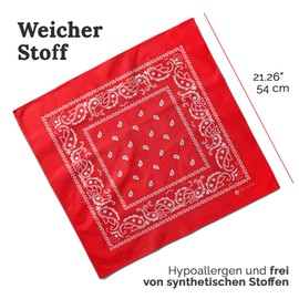 ZENO Rotes Bandana – 100% Baumwolle & Natürliche Fasern – Rotes Halstuch Ohne Polyester – Hochwertig, Weich, Langlebig & Waschmaschinenfest – Bandana Herren & Damen – Unisex & Kinder - 2 Pack