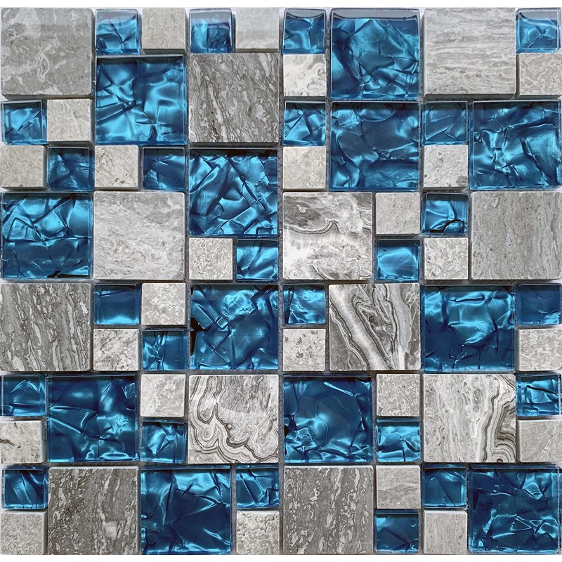 Hominter Gray Marble Backsplash Tile Polished Stone Teal Blue Glass