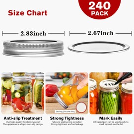 SLifeJars Canning Lids and Rings Regular Mouth,240 Pcs 70MM Mason Jar Lids and Rings Set for Regular Mouth Canning,Split-type Lid with Silicone Seals Ring Leak Proof and Secure for Regular Mason Jar