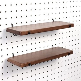 SEMPOMA 2 Pcs Walnut Finish Wooden Pegboard Shelf for 1/4" Metal Pegboard