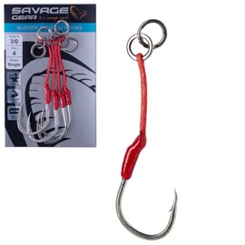Savage Gear Single Bloody Assist Hook J Size 1/0 to 4/0 Pack of 4 (2/0)