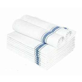 Lyra Linens 10-Pack Premium Cotton Catering Tea Towels – 50x76cm Kitchen Towels with Blue or Burgundy Stripe – Absorbent Glass Cloths for Restaurants, Bars & Home – Machine Washable (Blue)