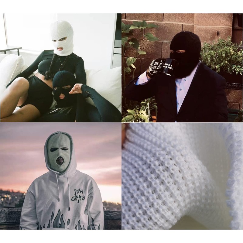 LINSOCLE 2 x Balaclava, 3-Hole Balaclava, Knitted Balaclava, Multifunctional Mask,