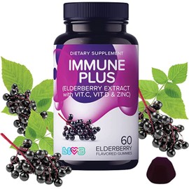 LIVS Immune Plus (Elderberry Extract with Vitamin C, D, & Zinc) Gummy Vitamin - Immune Support Gummies, Eldberry Gummies, All-Natural, Gluten-Free, Non-GMO - Elderberry Flavored, 60 Count