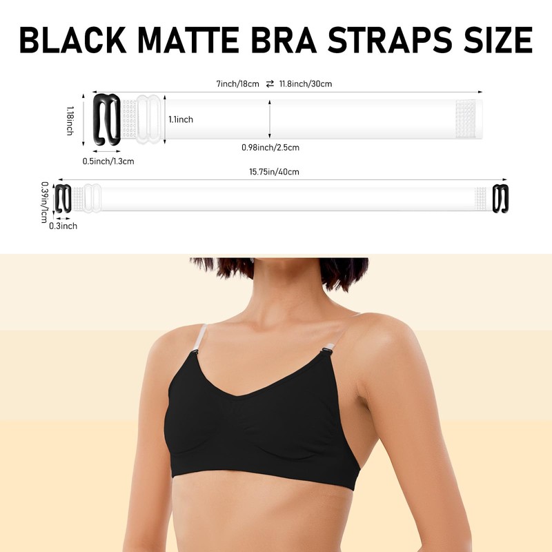 iMuchic Black Matte Bra Straps 3 Pairs Matte Transparent Shoulder