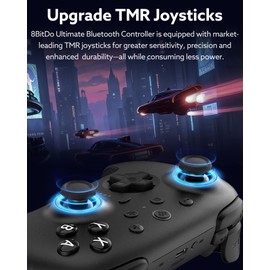 8Bitdo Ultimate 2 Bluetooth Controller (TMR Joystick Update), RGB Fire Ring, Switchable Hall Effect/Tactile Triggers, Vibration and Motion Control for Switch, Windows PC (Black)