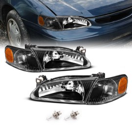 AmeriLite Crystal Headlights Black Amber with Corner Light for Toyota Corolla - Passenger and Driver Side