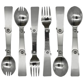 Pinenjoy 6Pcs Folding Spoon Fork Spork Set, 18/10(304) Stainless Steel Portable Camping Utensil for Thermos Outdoor Activities