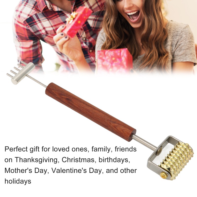 Face Massage Roller Copper Wooden Handle Promote Blood Circulation Double