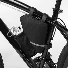 Bicycle Frame Bag, 1 Piece Bike Packing Bags with Drink Holder and Reflective Strips, Bicycle Triangle Bag, Waterproof Bag, Suitable for Mountain Bikes, Road Bikes, Black (N)