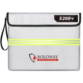 ROLOWAY Fireproof Document Bag (14 x 11 inch) with 5200℉ Upgraded Aluminum Foil Layer, Fireproof Bag for Documents with Reflective Strip and Zipper (Silver)