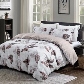 OAITE Duvet Cover Queen Size,Reversible Leaf White Duvet Cover Set with Zipper Closure, 3 Pieces Modern Patterns Soft Microfiber Bedding Set with 4 Ties(90’’*90’’,2 Pillow Cases)