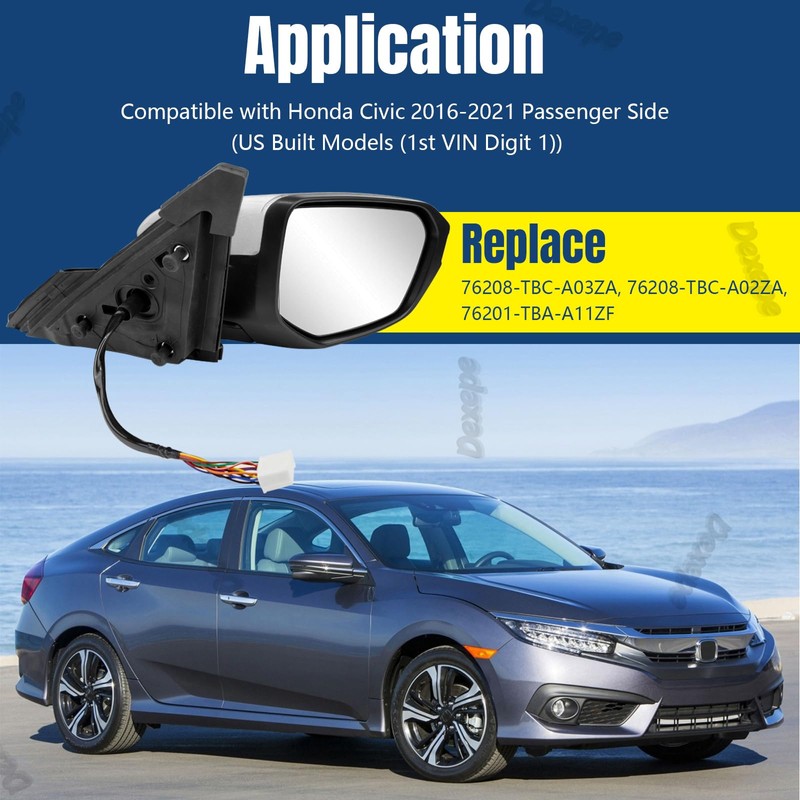 Dexepe Passenger Side Mirror Assembly 2016-2021 Compatible with Honda Civic