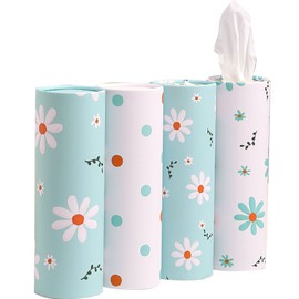 Car Tissue Holder with Facial Tissues Bulk - 4 PK Car Tissues Cylinder, Tissue Holder for Car, Travel Tissues for Car Cup Holder, Refill Car Tissue Box Round Container