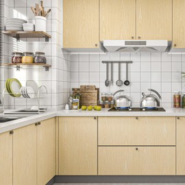 Fititem Wood Grain Contact Paper Light Wood Wallpaper Peel and Stick Contact Paper for Cabinet and Drawer Kitchen Faux Natural Oak Bamboo Self Adhesive Waterproof Wooden Wallpaper Shelf 17.3inW 118inL