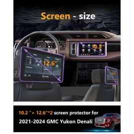 VEIROOM 3 Pack Screen Protector For GMC Yukon Denali 2021-2024,10.2" Infotainment Screen + 12.6" Rear Screen Tempered Glass Film For Yukon Denali 2024 2023 2022 Accessories