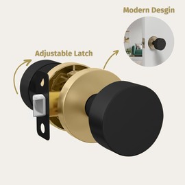 Mega Handles Buena Passage Door Knob for Hallway, Closet and Bathroom, Reversible Heavy Duty Design Door Knobs, Fits All Standard Door Sizes, Screws Included - Satin Brass/Matte Black (1 Pack)