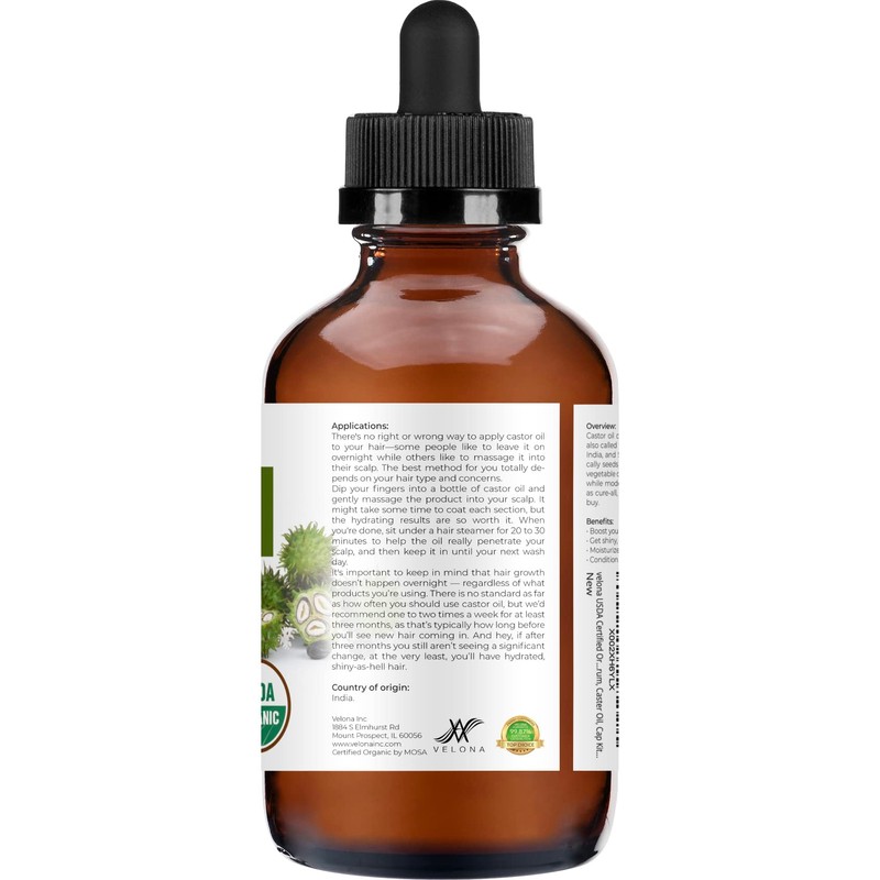 Velona USDA Certified Organic Castor Oil - 4 oz (With