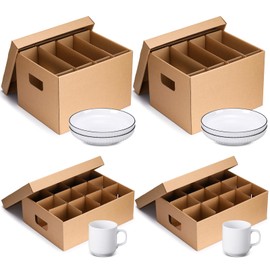 MotiMind 4 Pack Dish Mug Moving Boxes with Divider Kits Included 2 Dish Glass 15 x 12 x 10 Inch and 2 Mug 17 x 13 x 6 Inch Kitchen Moving Boxes with Handle Packing Box for Glassware