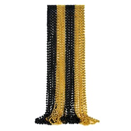12PCS New Years Eve Bead Necklace, Black Gold Bead Costumes Necklace Party Supplies, 33" New Years Eve Necklaces Accessory Sets, Festival Parade Throw for Mardi Gras New Years Celebrations Decorations