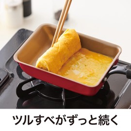 Doshisha Evercook Tamagoyaki (Japanese Omelette) Pan, 5.1 x 7.1 inches (13 x 18 cm), Compatible with All Heat Sources, Including Induction Ranges, Red