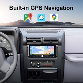 6.9-Inch Single Din Touchscreen Car Stereo - Android 2GB+64GB Type-C&USB Single Din Wired/Wireless Carplay Android Auto,1080P HD GPS Navigation Handsfree Calling WiFi, Mirror Link/SWC/FM/BT/Knob