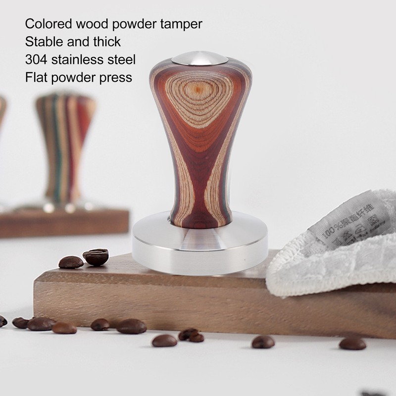 Colorful Wood Coffee Flat Tamper Stainless Steel Base Powder Hammer