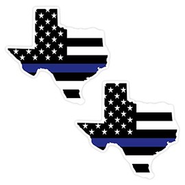 Texas Blue Line Vinyl Sticker Decal - Texas State Shaped Blue Line Flag - 2 Pack
