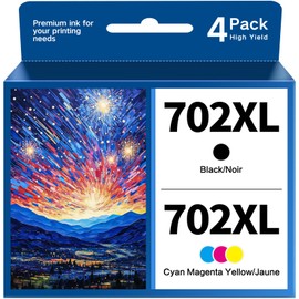 702XL Ink Cartridges High Capacity for Epson 702 Ink Cartridges Combo Pack Remanufactured for Epson Printer Workforce Pro WF-3720 WF-3730 WF-3733 T702 702 XL Black Cyan Magenta Yellow Upgraded Chip