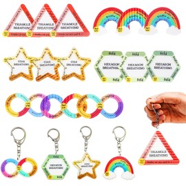 Primo Lines Calm Strips Keychain – Heart Sensory Fidget Keychain for Anxiety Relief, Geometric Texture Strips, Calming Toy for Kids & Classroom Stress Relief (Keychain, Geometric)