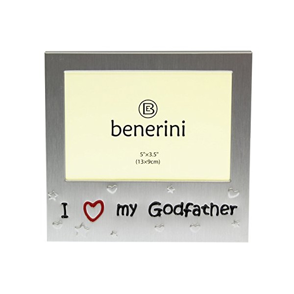 benerini ' I Love My Godfather ' - Photo Picture Frame Gift - 5 x 3.5 - Aluminium Silver Colour Gift for Him