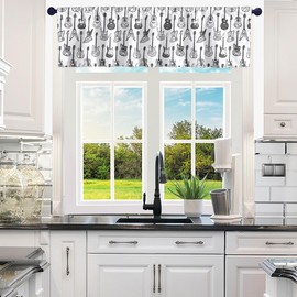 jejeloiu Guitar Valance Curtains for Living Room Bedroom, Rock Music Kitchen Curtains Valances, Musical Instrument Black Grey Popstar Party Curtain Valances for Windows Bathroom, 1 Panel 52"x12",