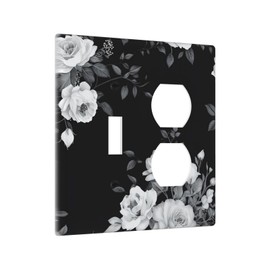 Wpshijia Light Switch Cover Plate White Flowers Plant Leaves On Black Background 2 Gang Switch Plate Covers 1 Toggle Duplex Combo Wall Plates GFCI Switch Plates and Outlet Covers for Bathroom Bedroom