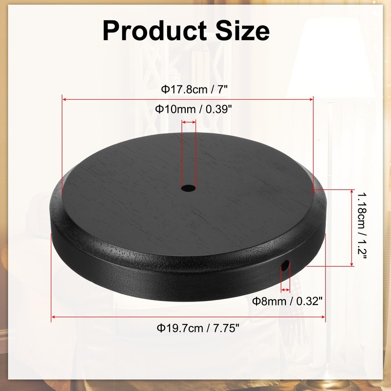 PATIKIL 7.75" x 1.2" Wooden Lamp Base, Round Solid Wooden