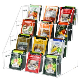 Wuudy Tea Bag Organizer Holder, Acrylic Tea Packets Storage Box Container Display Stand Rack for Counter Cabinet Countertop Kitchen Office, 4 Tier