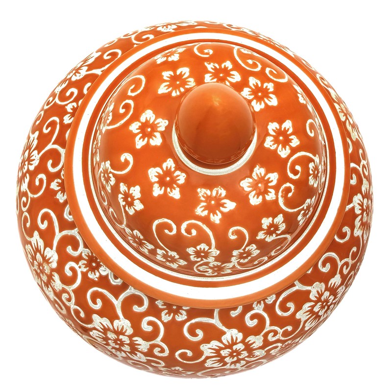 Red Lantern 18" White Flowers on Orange Temple Jar