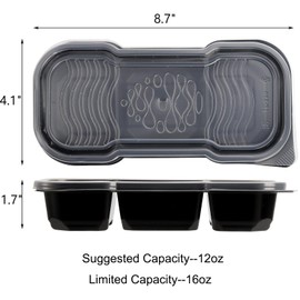 Hiceeden 50 Pack 16 Oz Meal Prep Containers with 3 Compartments, Disposable Plastic Snack Bento Boxes, Stackable Food Containers Travel Lunch Boxes for Office, School, Picnic, Microwave Safe
