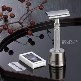 fFEATHER Special Selection Double-edged All Stainless Steel Leather N, Made in Japan, Dedicated Stand, Includes 2 Replacement Blades, Made in Japan, High Quality Razor, For Men