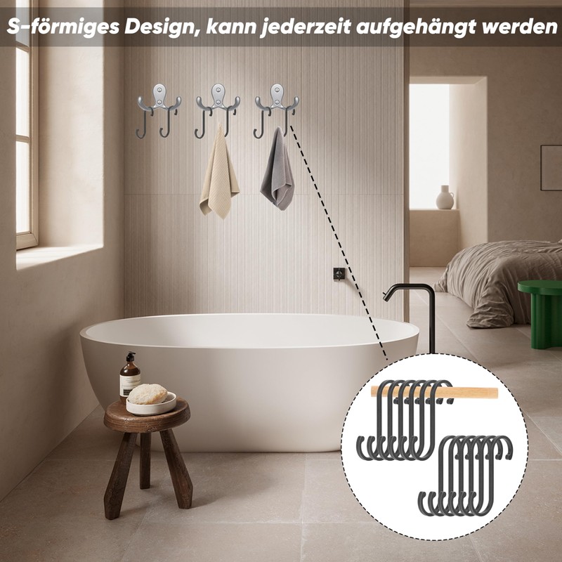 TEKONDA Pack of 12 S Hooks Kitchen Hooks Black Aluminium